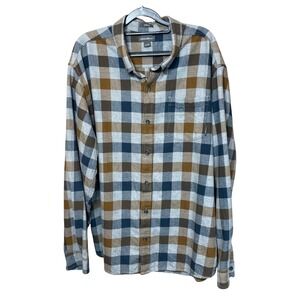 Eddie Bauer Classic Fit Plaid Flannel Shirt Long Sleeve Mens XXL Brown Blue Gray